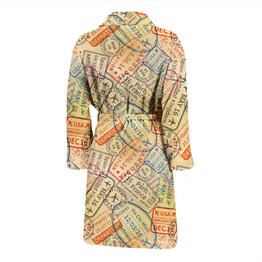 Travel Stamp Print Design LKS302 Men Bathrobe