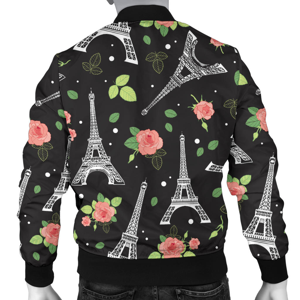Eiffel Tower Rose Print Men Bomber Jacket