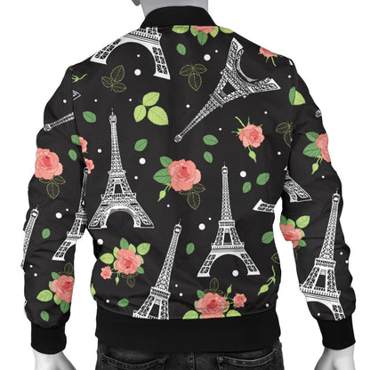 Eiffel Tower Rose Print Men Bomber Jacket