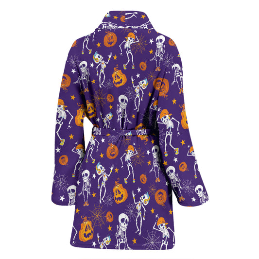 Skeleton Halloween Dance Print Design LKS304 Women Bathrobe