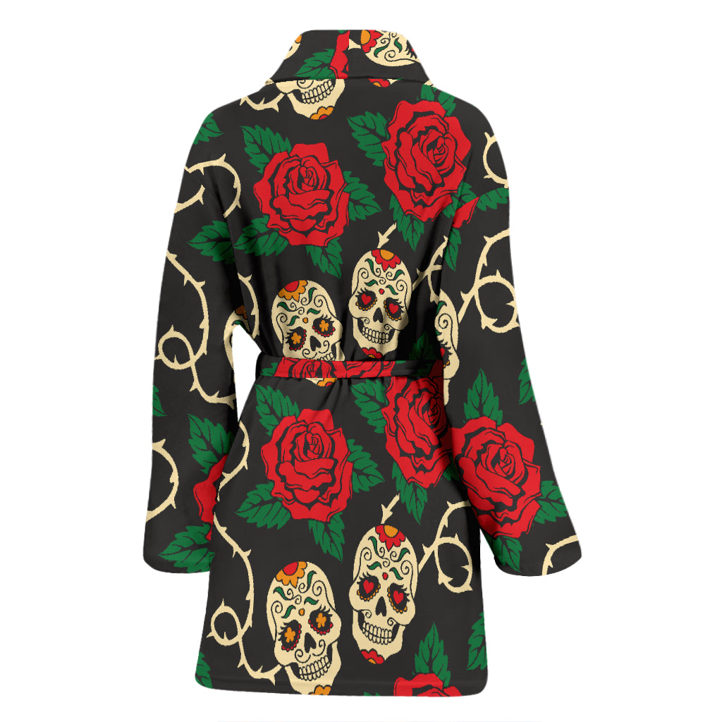 Sugar Skull Red Rose Print Design LKS301 Women Bathrobe