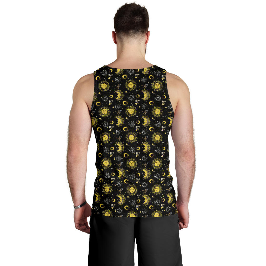 Sun Moon Golden Design Themed Print Men Tank Top