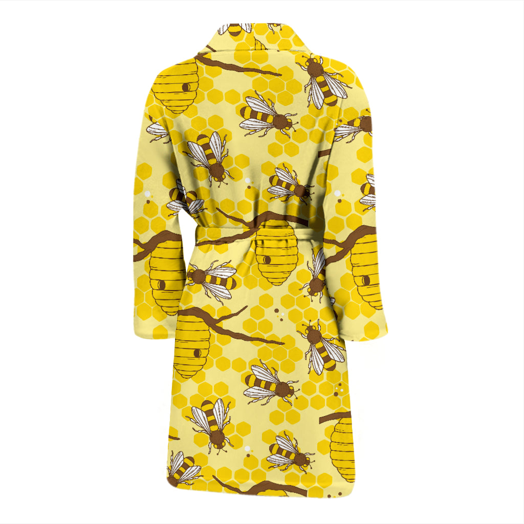 Bee With Honeycomb Print Design LKS302 Men Bathrobe