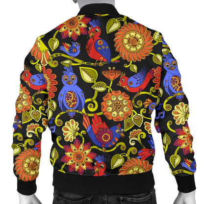 Steampunk Bird Design Themed Print Men Bomber Jacket