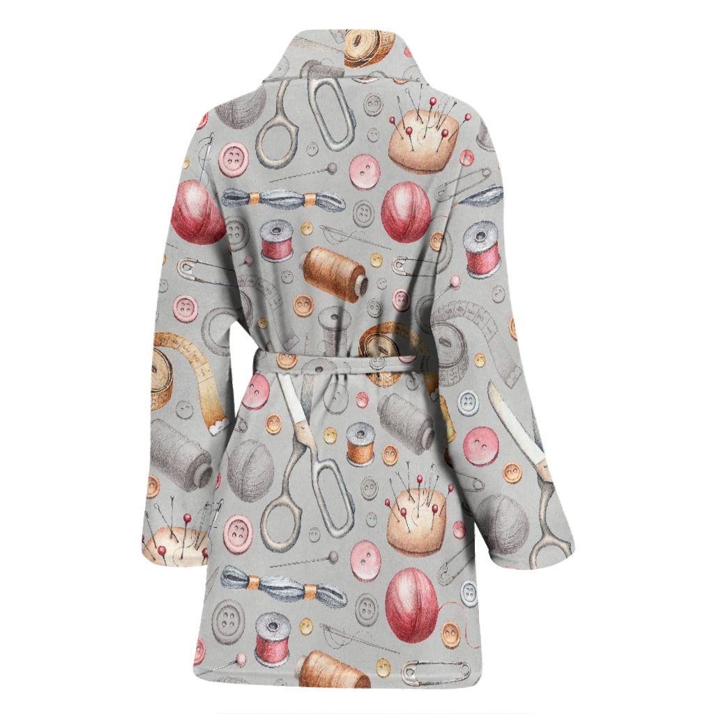Sewing Equipment Print Design LKS302 Women Bathrobe