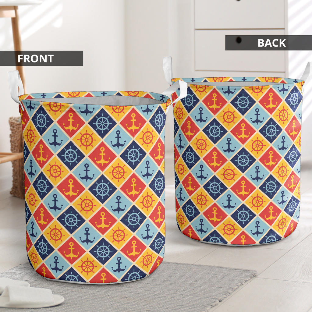 Nautical Pattern Design Themed Print Laundry Basket