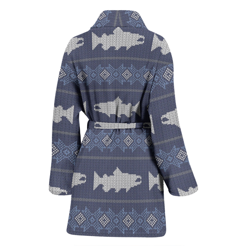 Salmon Fish Knit Style Print Design LKS304 Women Bathrobe