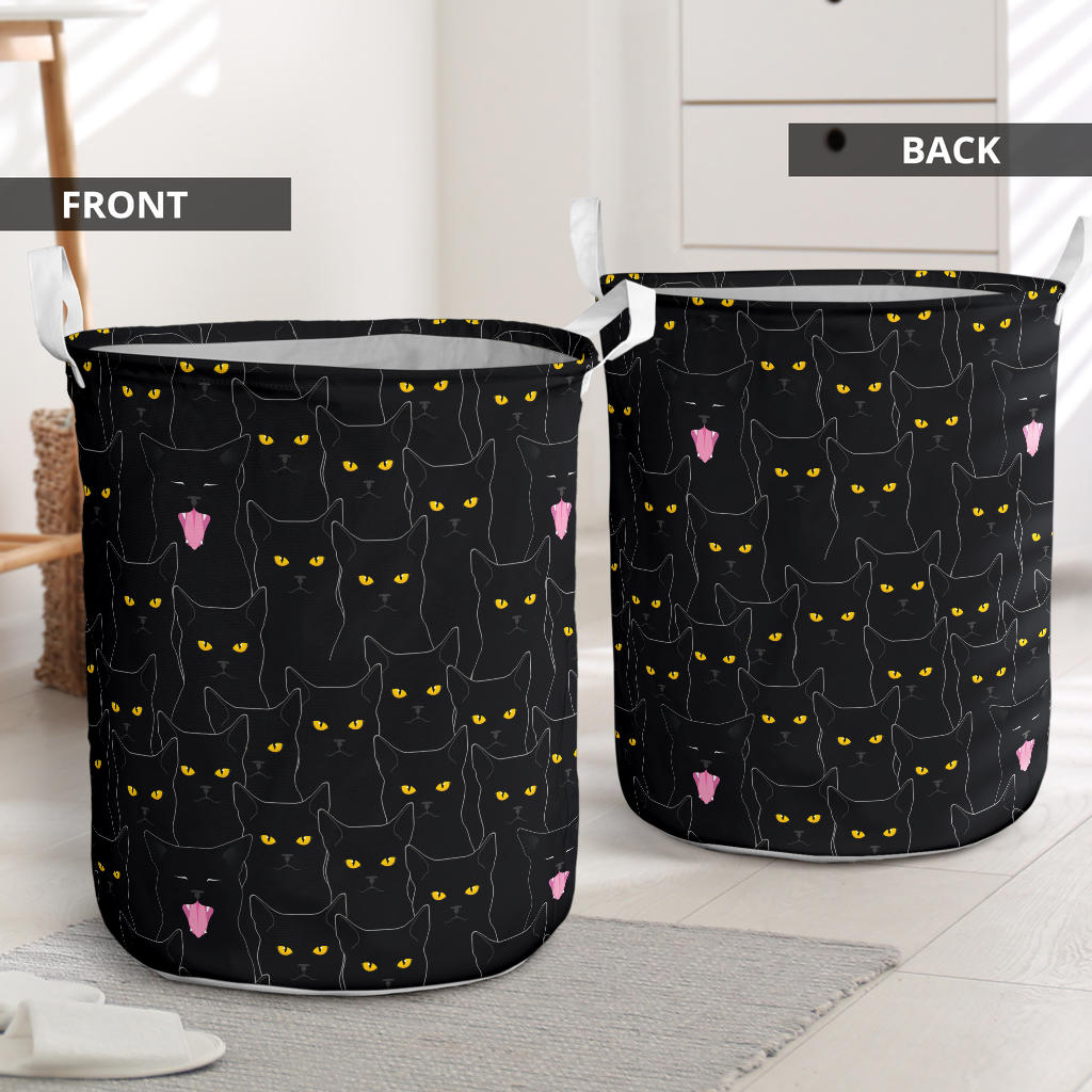 Black Cat Yellow Eyes Print Pattern Laundry Basket