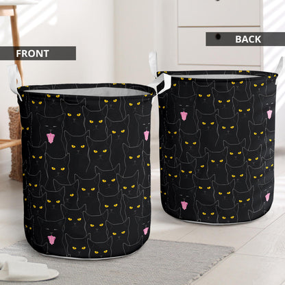 Black Cat Yellow Eyes Print Pattern Laundry Basket