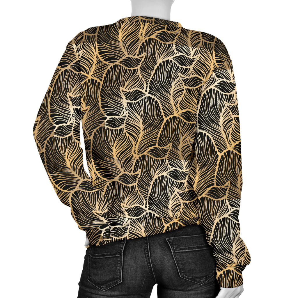 Elegant Gold leaf Print Women Long Sleeve Sweatshirt