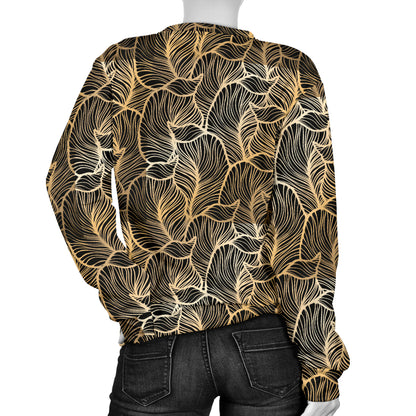 Elegant Gold leaf Print Women Long Sleeve Sweatshirt