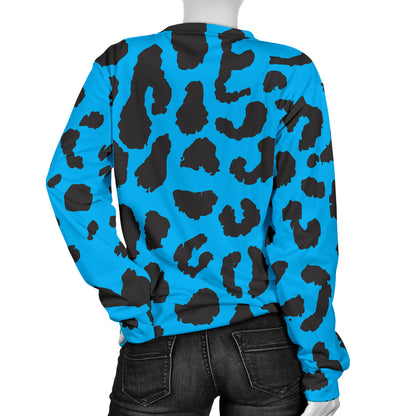 Cheetah Blue Print Pattern Women Long Sleeve Sweatshirt
