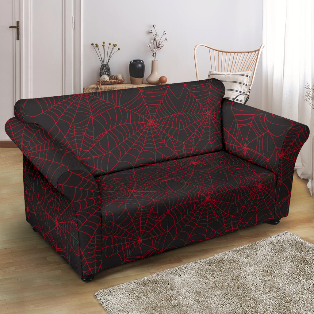 Spider Web Red Print Design LKS302 Loveseat Couch Slipcover