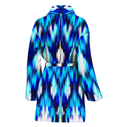 Ikat Blue Pattern Print Design 01 Women Bathrobe