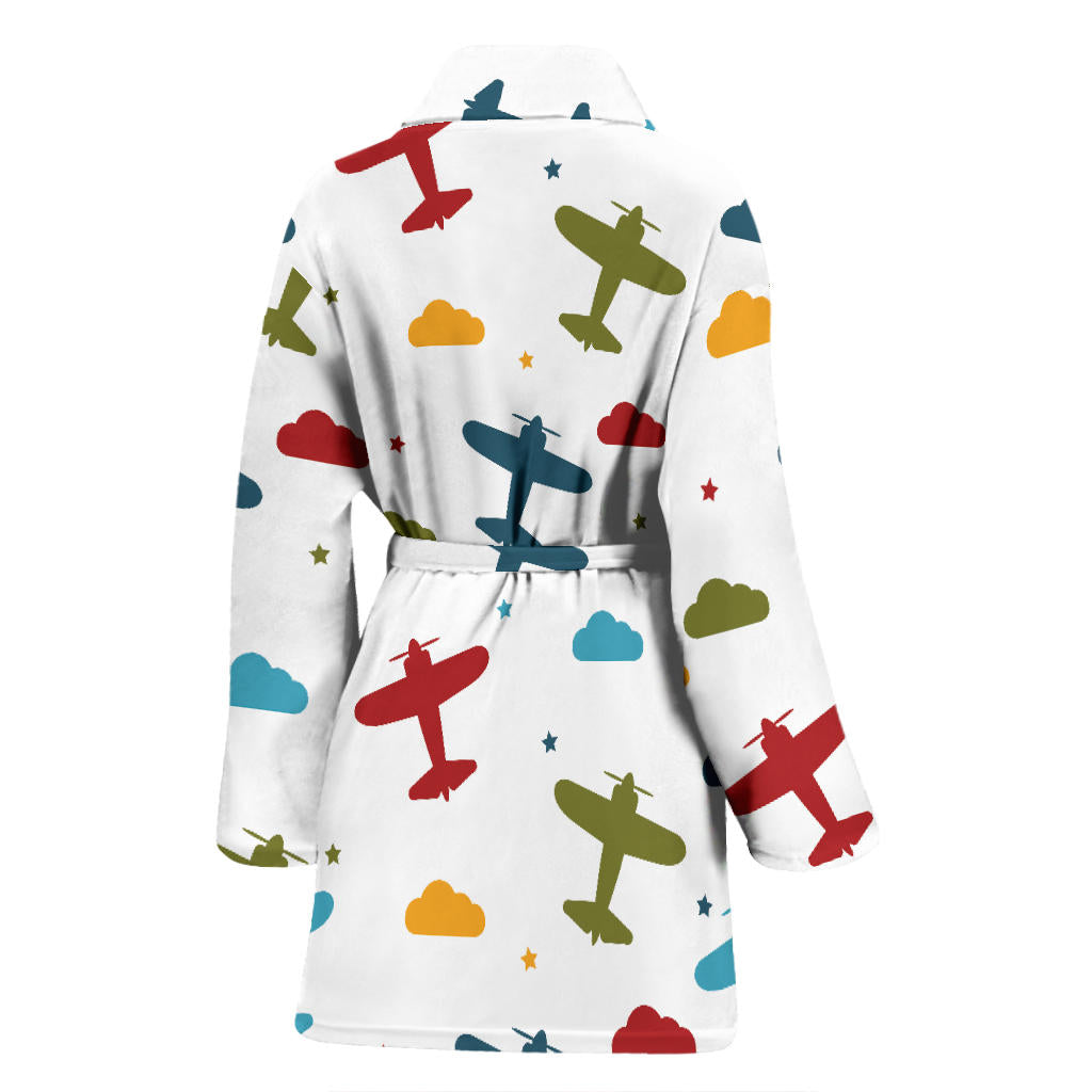 Airplane Pattern Print Design 06 Women Bathrobe
