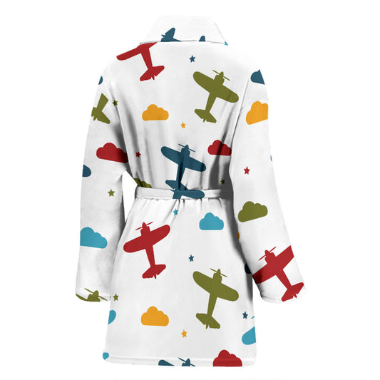 Airplane Pattern Print Design 06 Women Bathrobe