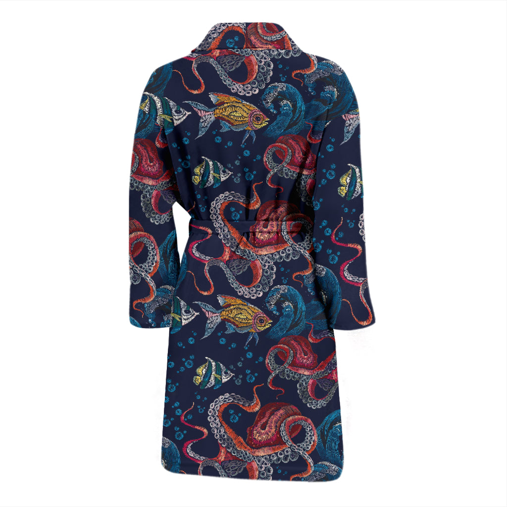 Underwater Giant Squid Print Design LKS302 Men Bathrobe