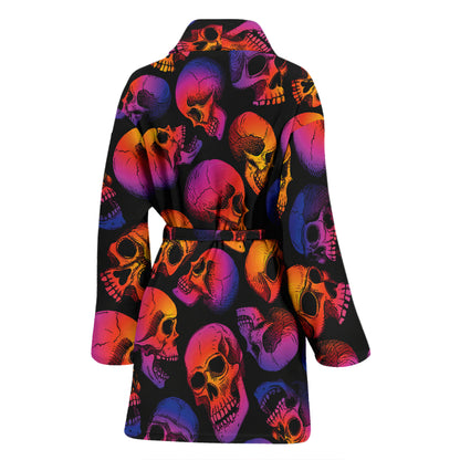 Skull Multicolor Print Design LKS3011 Women Bathrobe