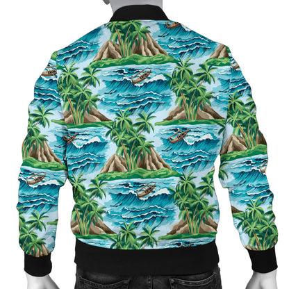 Palm Tree Hawaiian Themed Design Print Men Bomber Jacket