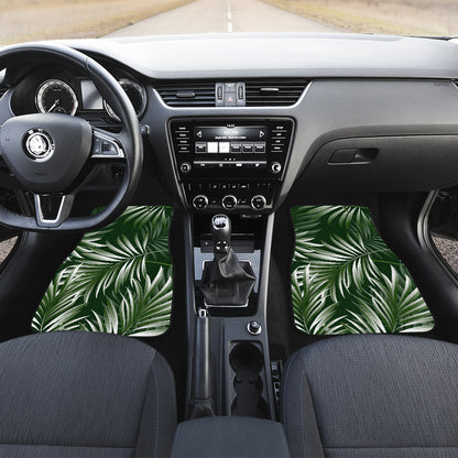 White Green Tropical Palm Leaves Car Floor Mats Front Back