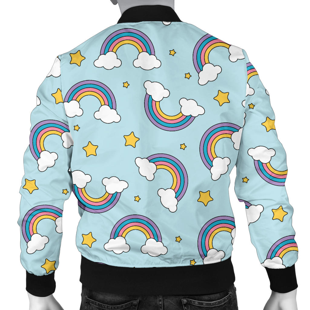 Rainbow Cloud Print Pattern Men Bomber Jacket