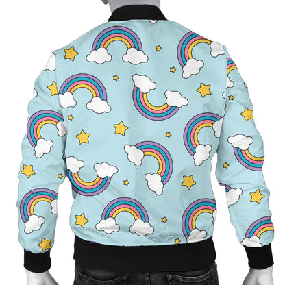 Rainbow Cloud Print Pattern Men Bomber Jacket