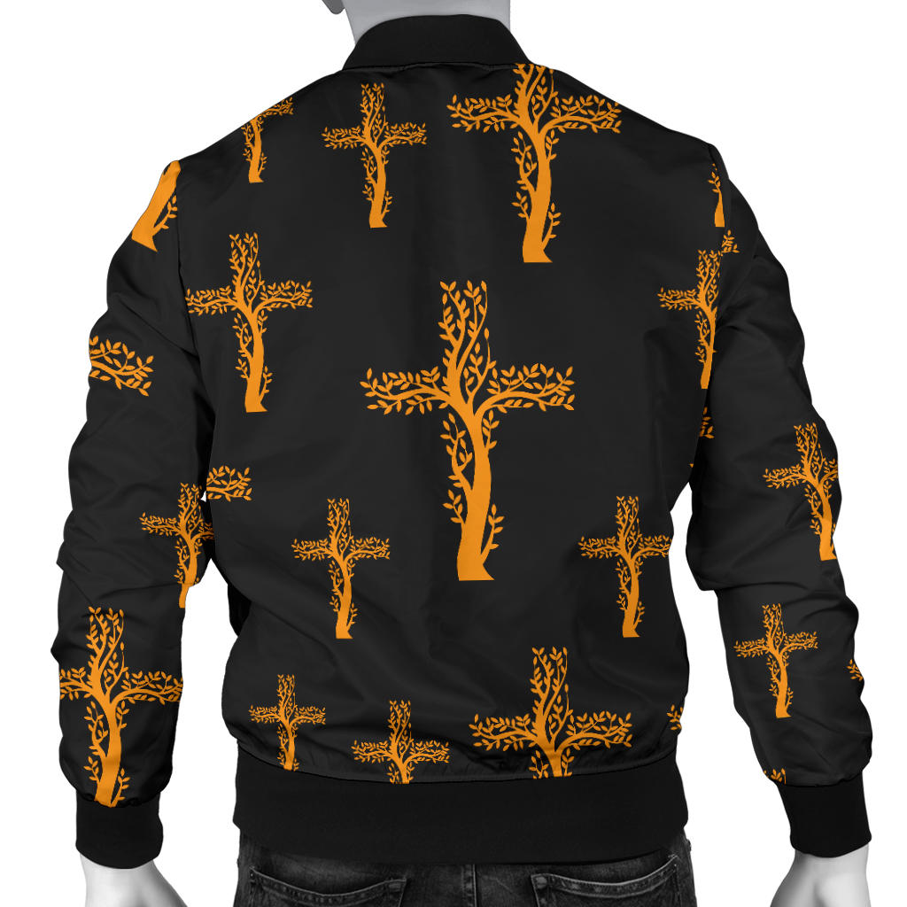 Christian Tree of Life Cross Design Men Bomber Jacket