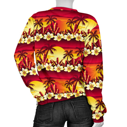 Hawaiian Tropical Sunset Hibiscus Print Women Long Sleeve Sweatshirt