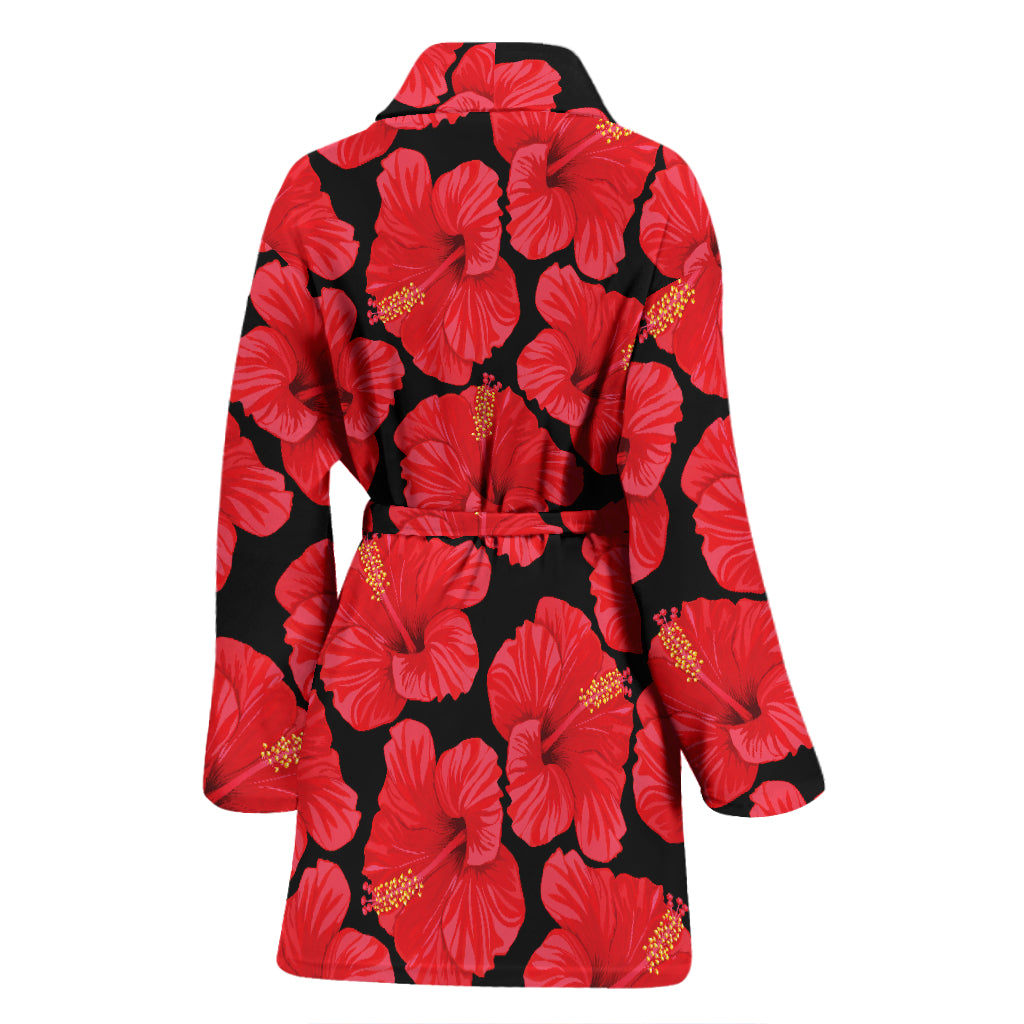 Hibiscus Red Pattern Print Design LKS306 Women Bathrobe