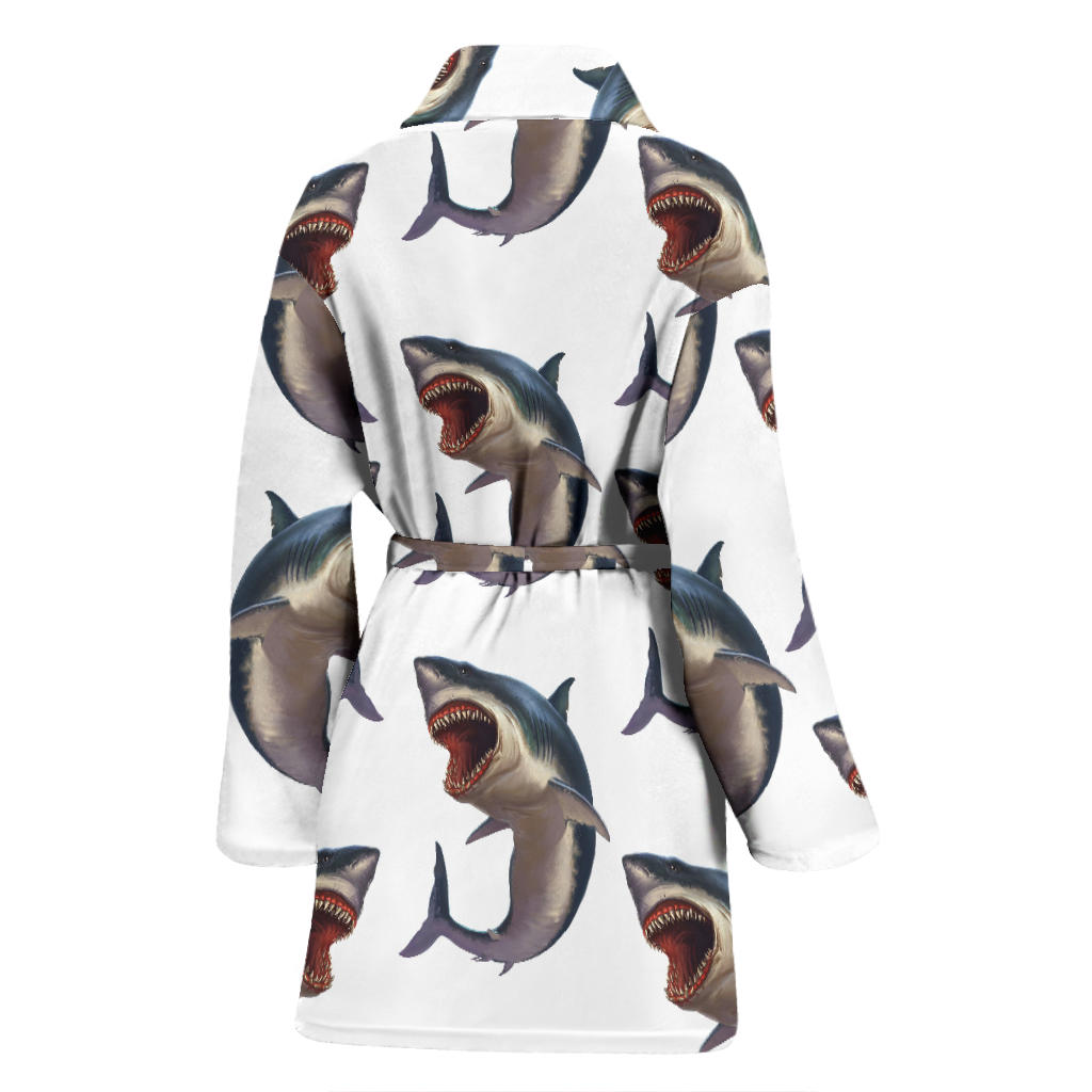 Great White Shark Pattern Print Design 03 Women Bathrobe