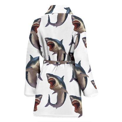 Great White Shark Pattern Print Design 03 Women Bathrobe