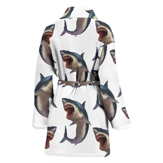 Great White Shark Pattern Print Design 03 Women Bathrobe