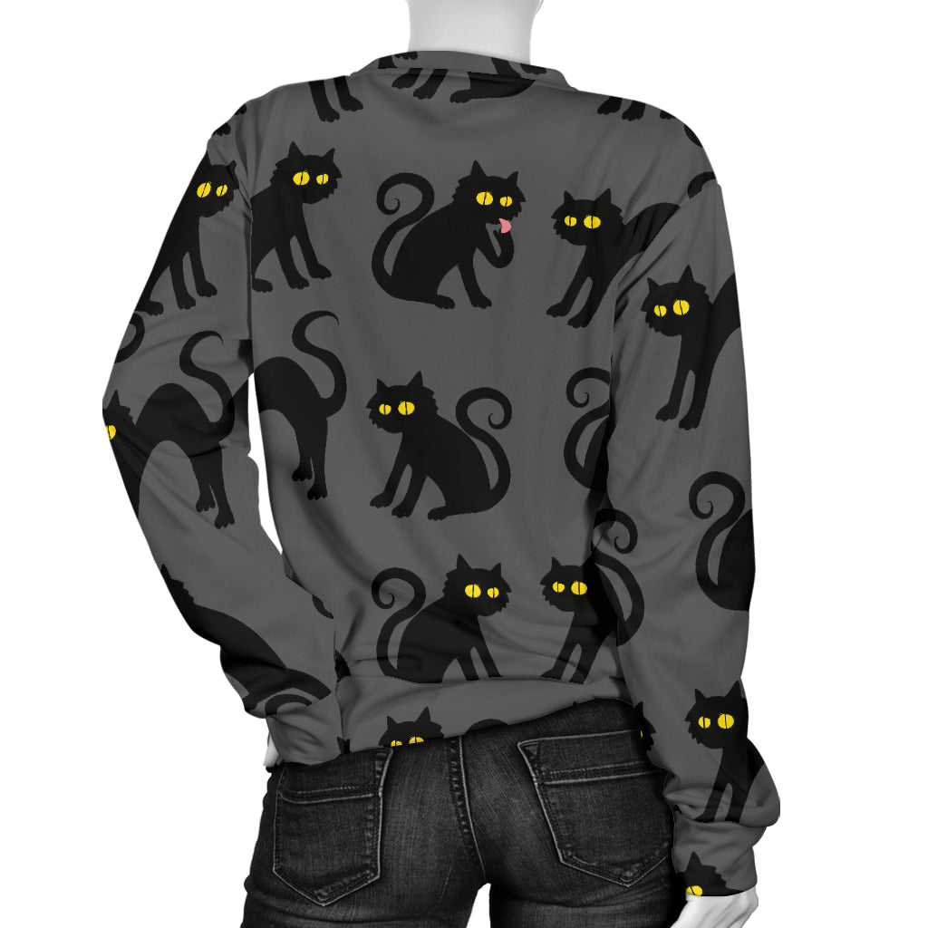 Black Cat Cute Print Pattern Women Long Sleeve Sweatshirt