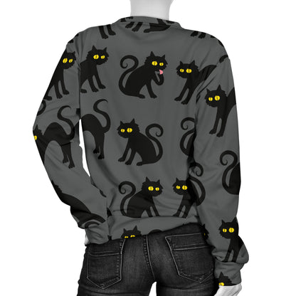 Black Cat Cute Print Pattern Women Long Sleeve Sweatshirt