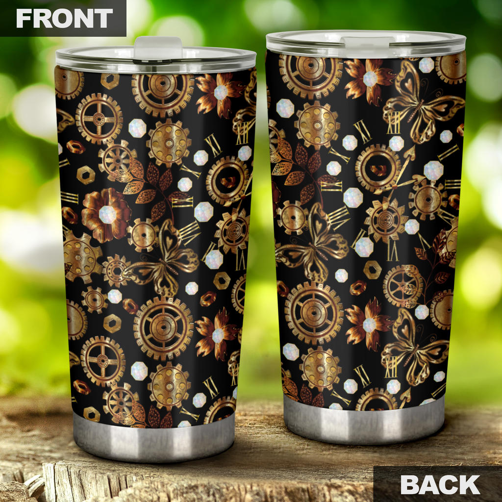 Steampunk Butterfly Design Themed Print Tumbler