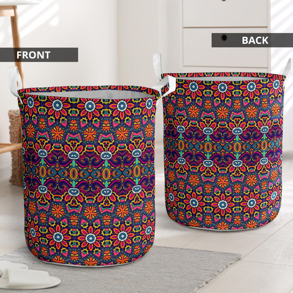 Ethnic Flower Style Print Pattern Laundry Basket
