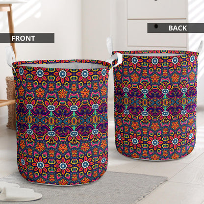 Ethnic Flower Style Print Pattern Laundry Basket