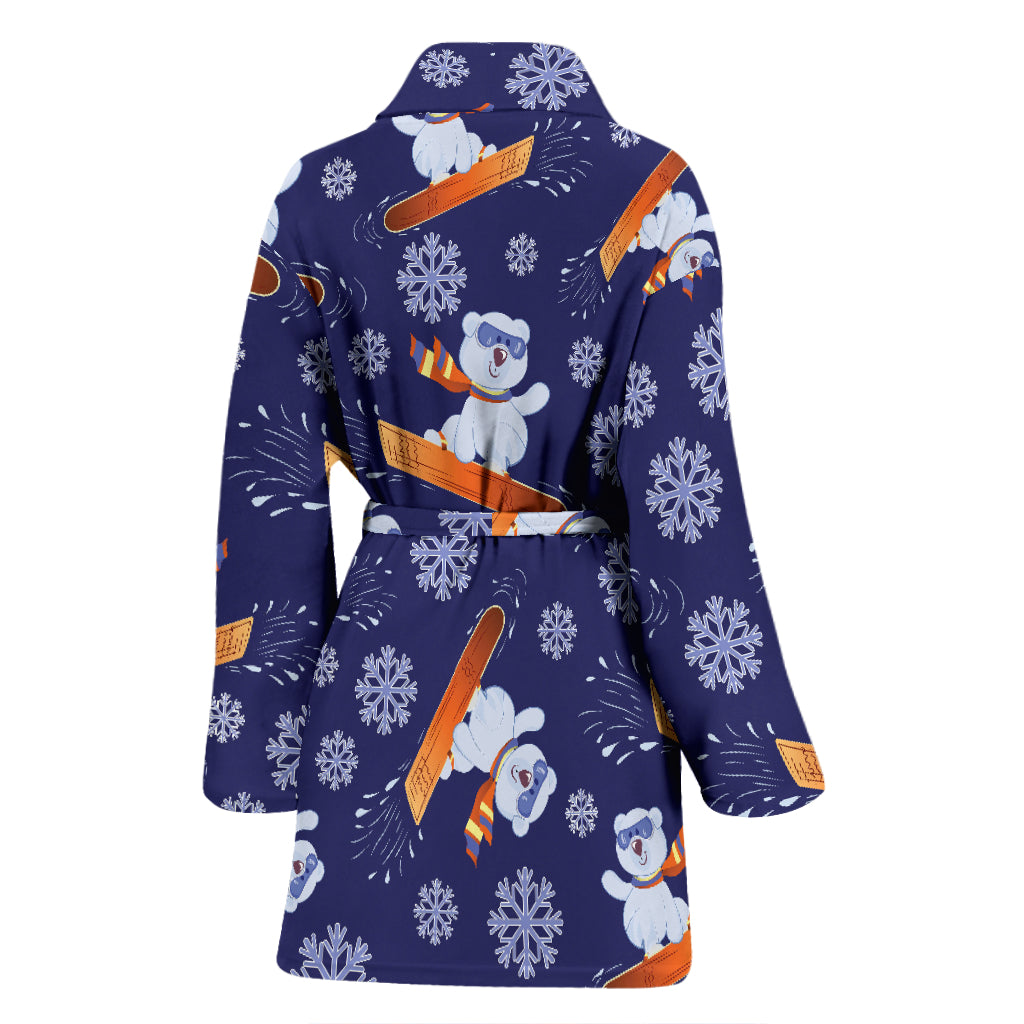 Snowboard Bear Print Design LKS305 Women Bathrobe