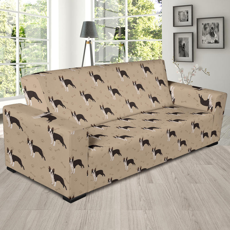 Boston Terrier Pattern Print Design 02 Sofa Slipcover