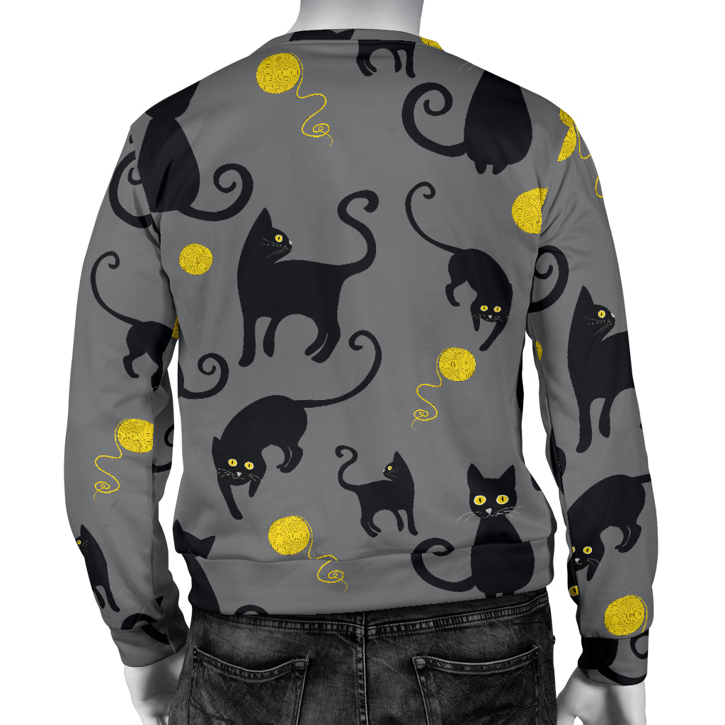 Black Cat Yellow Yarn Print Pattern Men Long Sleeve Sweatshirt