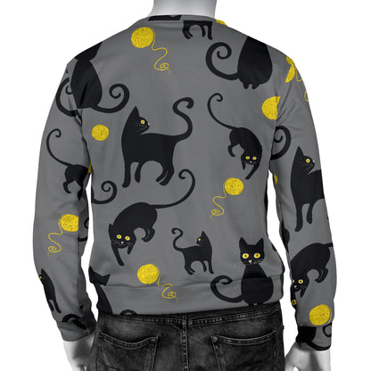 Black Cat Yellow Yarn Print Pattern Men Long Sleeve Sweatshirt