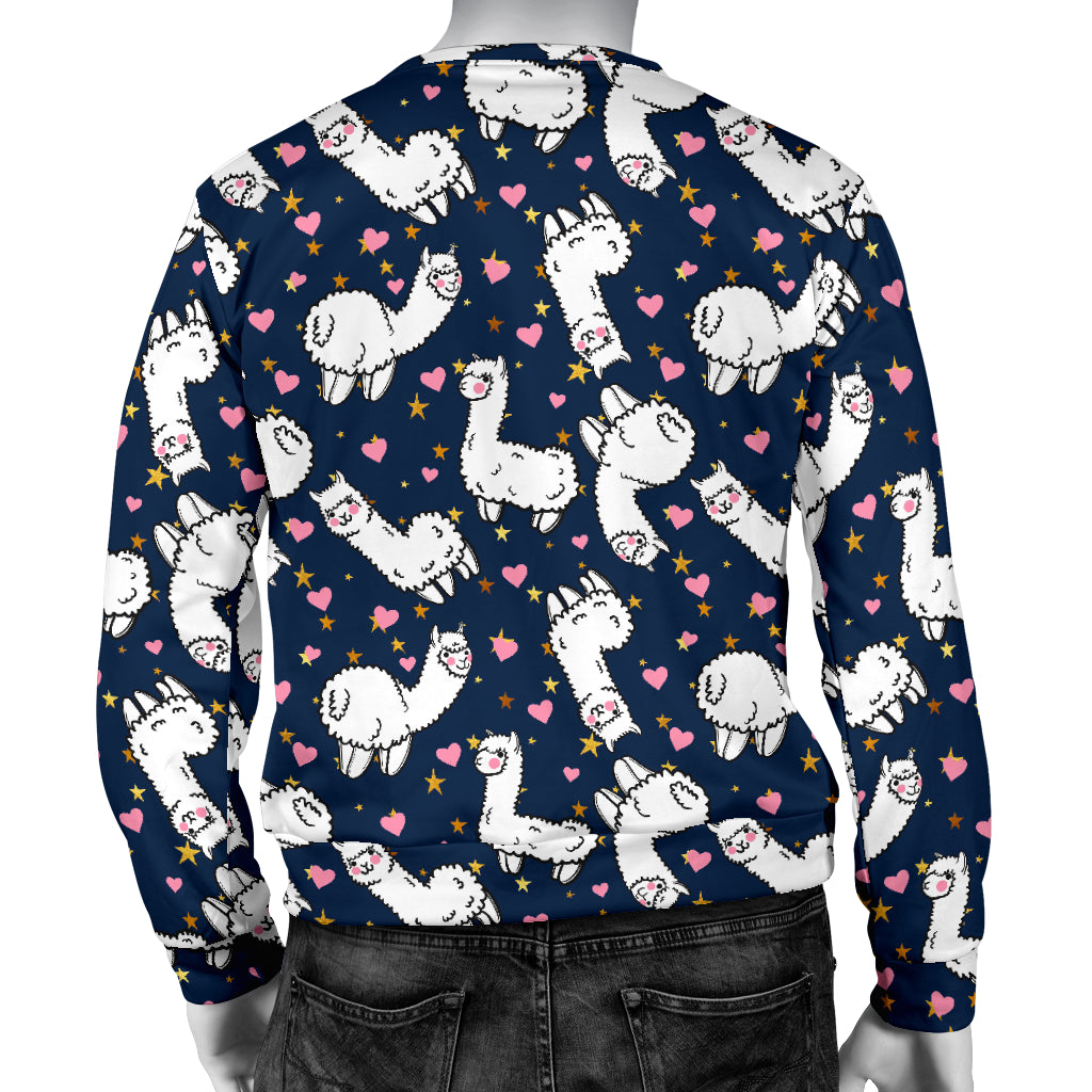 Alpaca Heart Star Design Themed Print Men Long Sleeve Sweatshirt