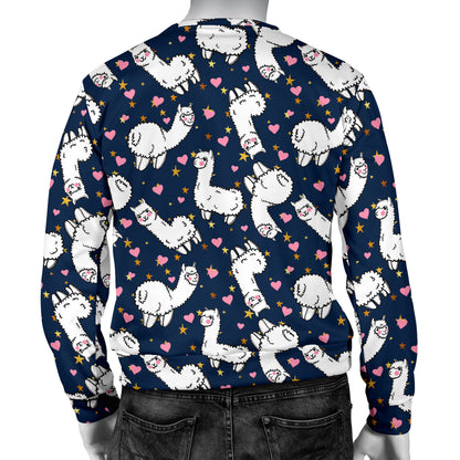 Alpaca Heart Star Design Themed Print Men Long Sleeve Sweatshirt