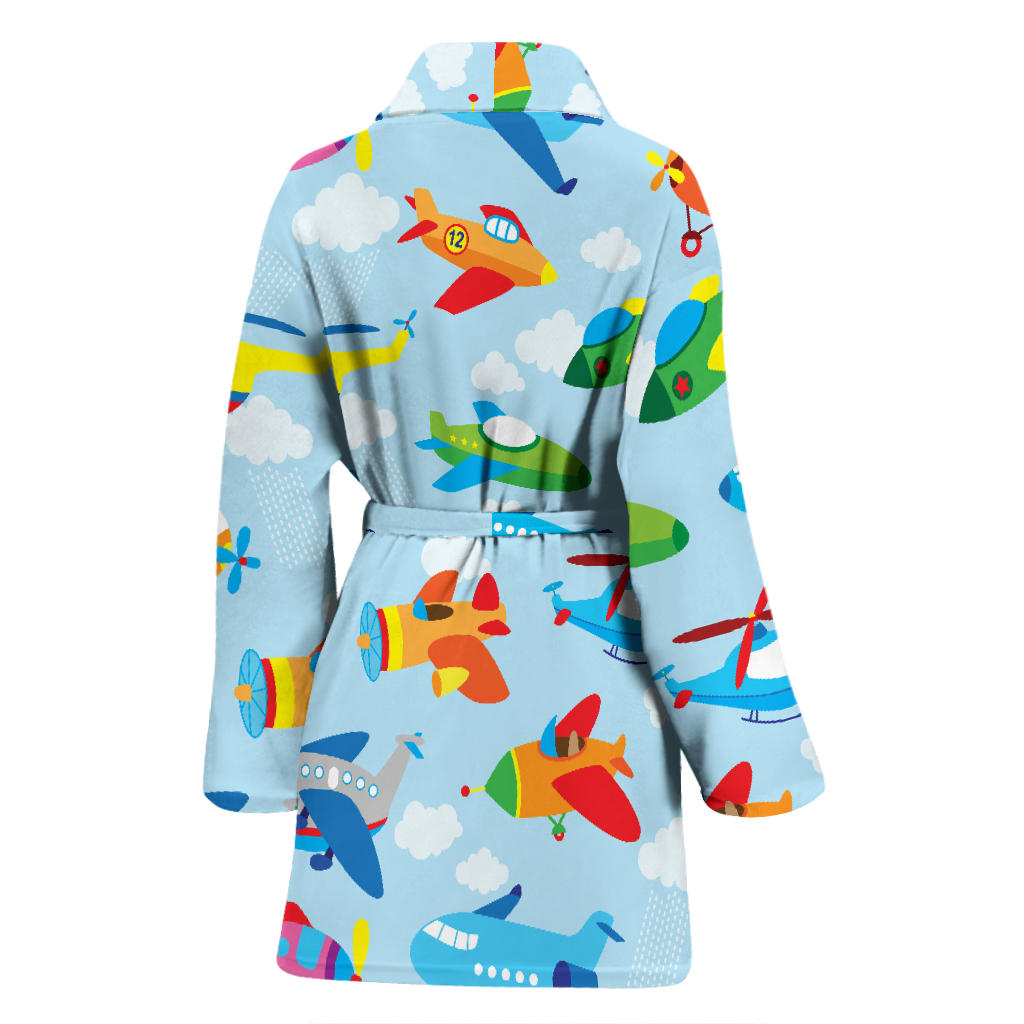 Airplane Colorful Pattern Print Design 01 Women Bathrobe