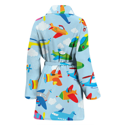 Airplane Colorful Pattern Print Design 01 Women Bathrobe