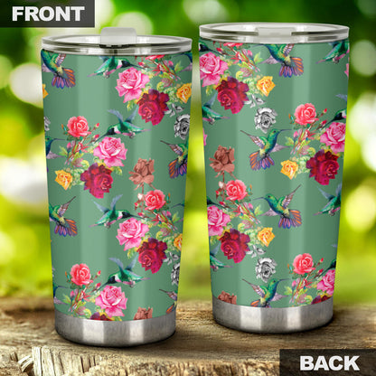 Hummingbird with Rose Themed Print Tumbler