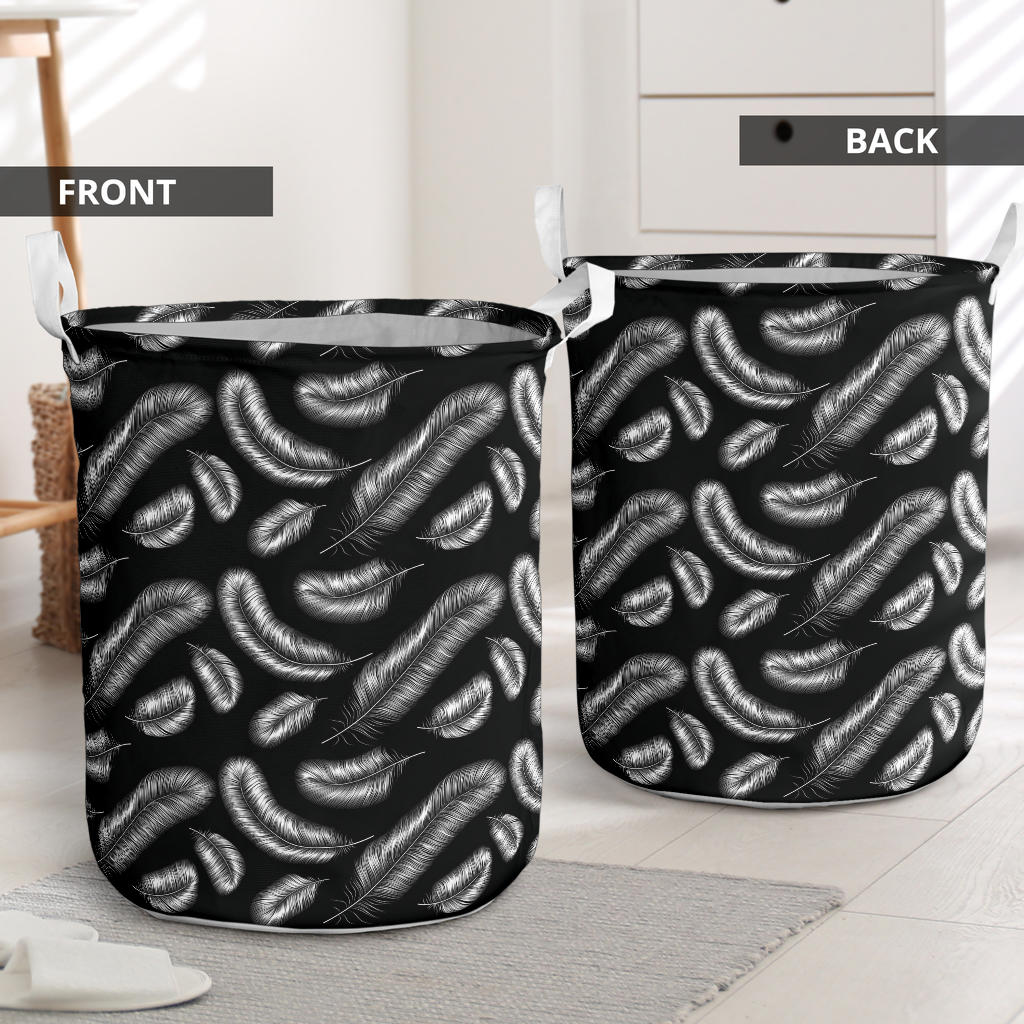 Feather Black White Design Print Laundry Basket