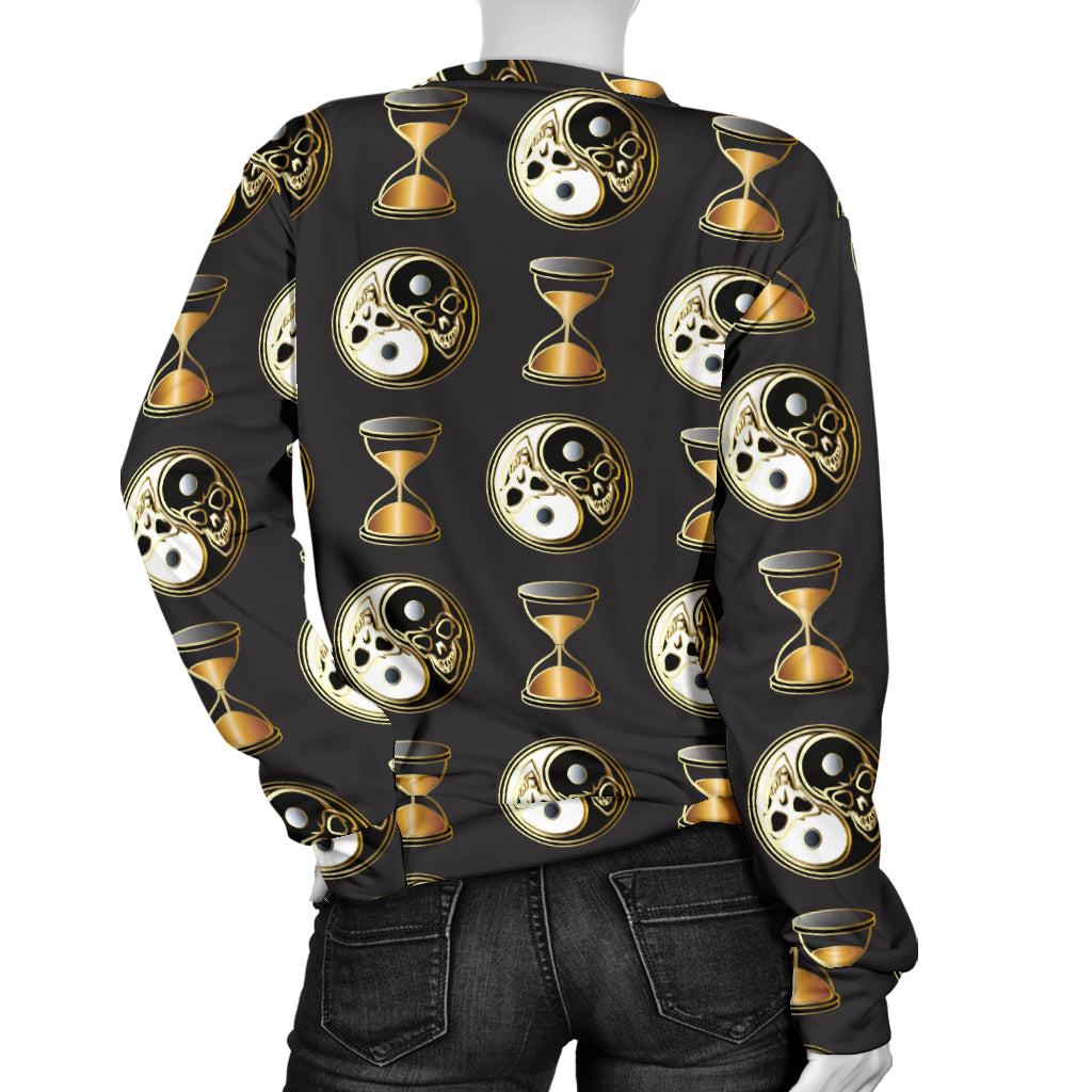 Yin Yang Skull Themed Design Print Women Long Sleeve Sweatshirt