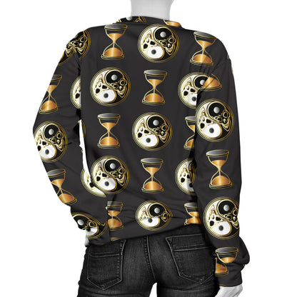 Yin Yang Skull Themed Design Print Women Long Sleeve Sweatshirt