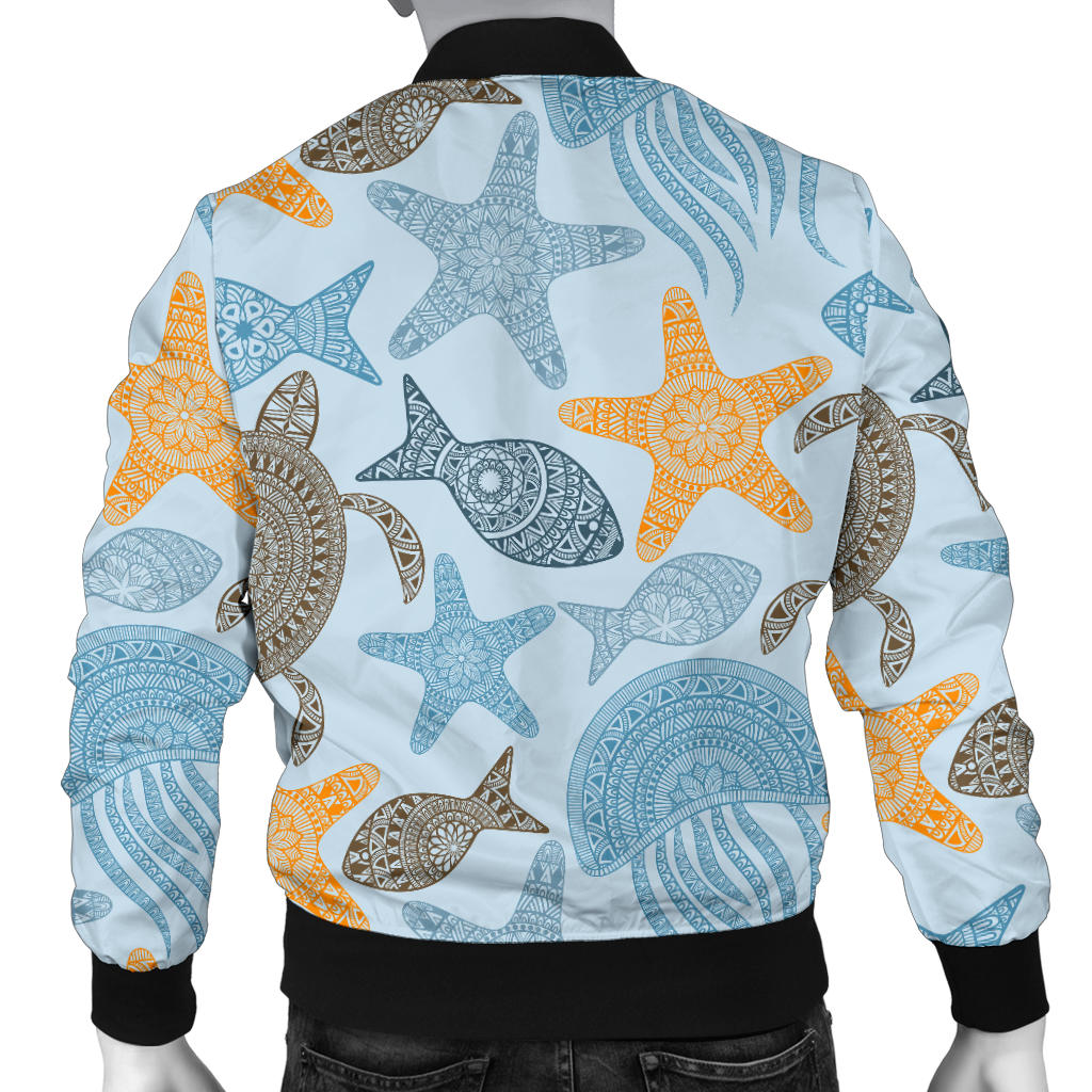 Polynesian Jellyfish Turtle Print Men Bomber Jacket